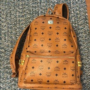 MCM Tan Logo Backpack large with studs